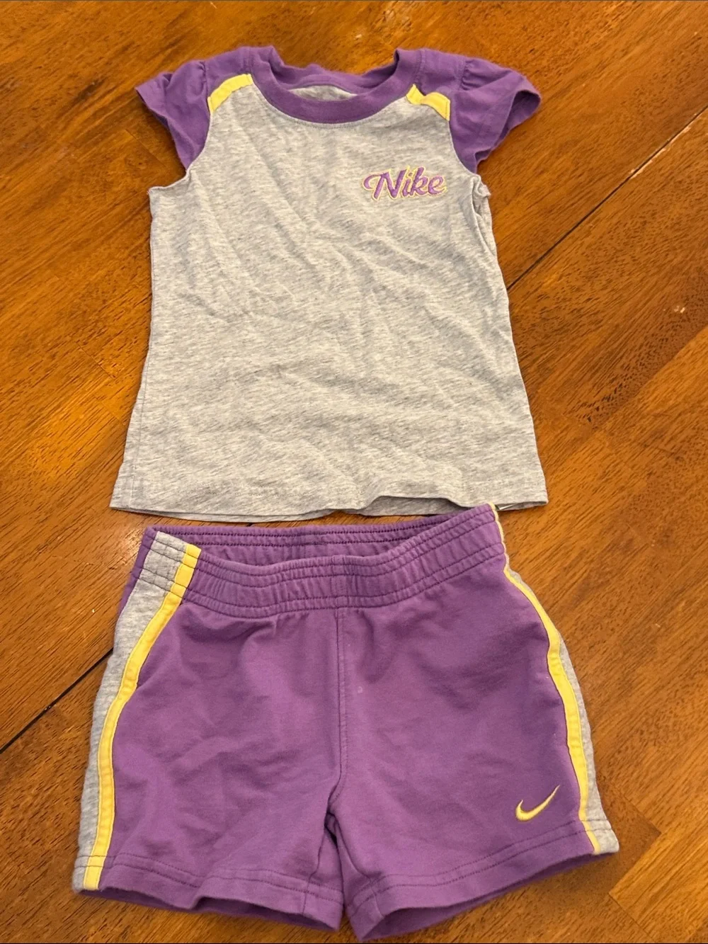 Nike Girls Purple, Gray & Yellow Athletic Two-Piece Set 4T